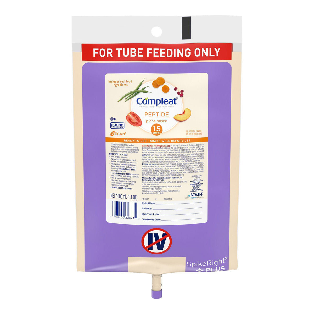 Compleat® Peptide Plant-Based 1.5 Tube Feeding Formula, 1000 mL, 1/EA