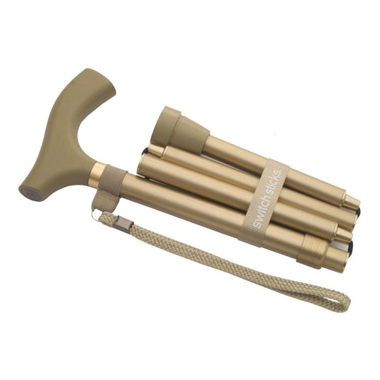Switch Sticks® Gold Folding Cane, 32 To 37 Inch Height, 1/Ea