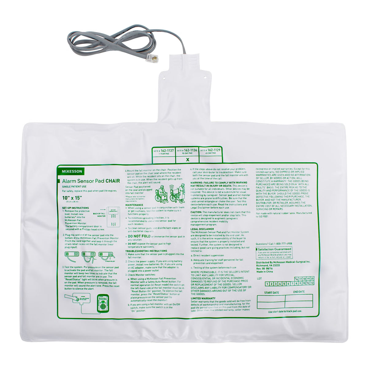 Mckesson Chair Alarm Sensor Pad, 10 X 15 Inch, 50/Cs