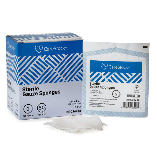 Carestock™ Sterile Gauze Sponge, 4 X 4 Inch, 8-Ply, 600/Cs