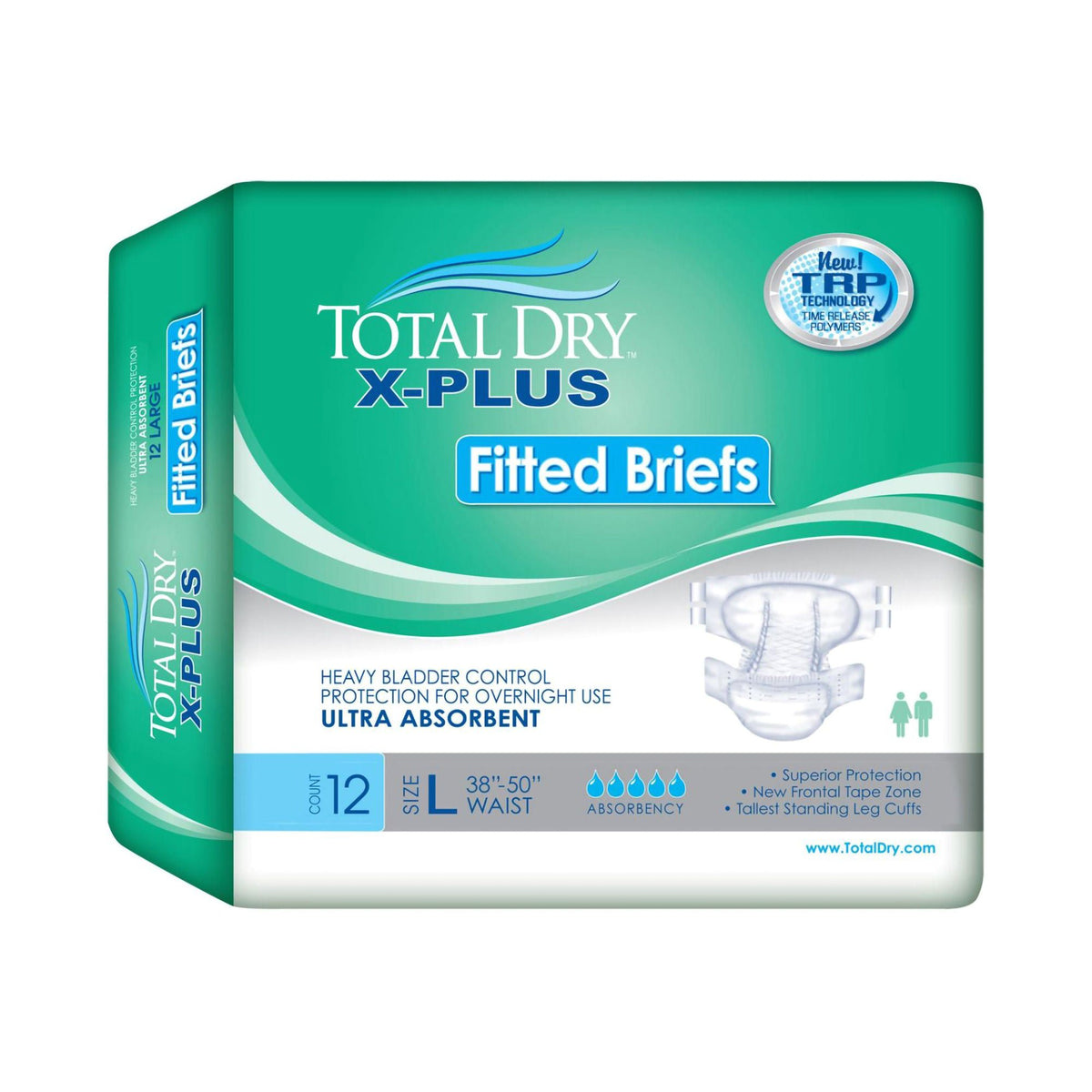 Total Dry™ X-Plus Ultra Absorbent Incontinence Brief, Large, 48/Cs