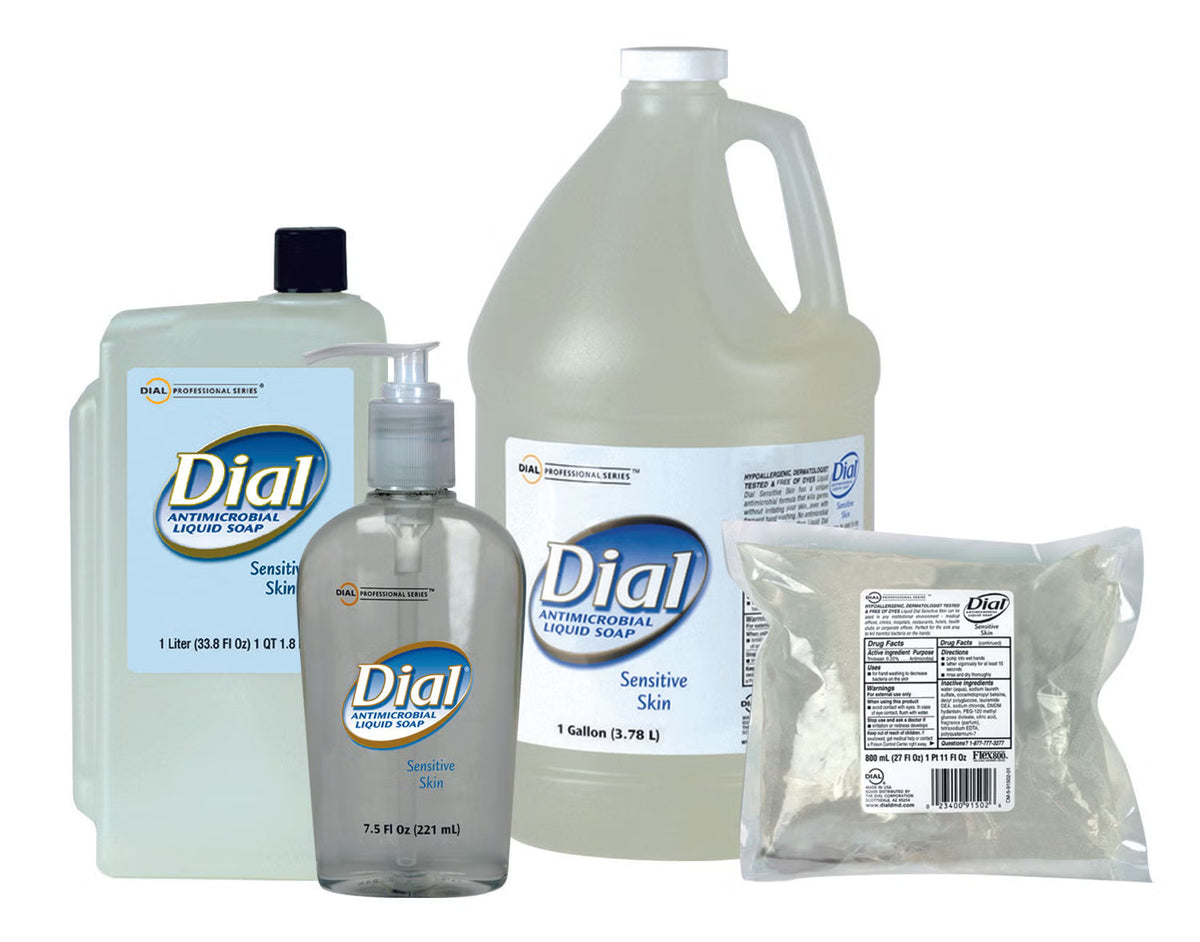 Dial® Sensitive Antimicrobial Soap 1 Liter Refill Bottle, 8/CS