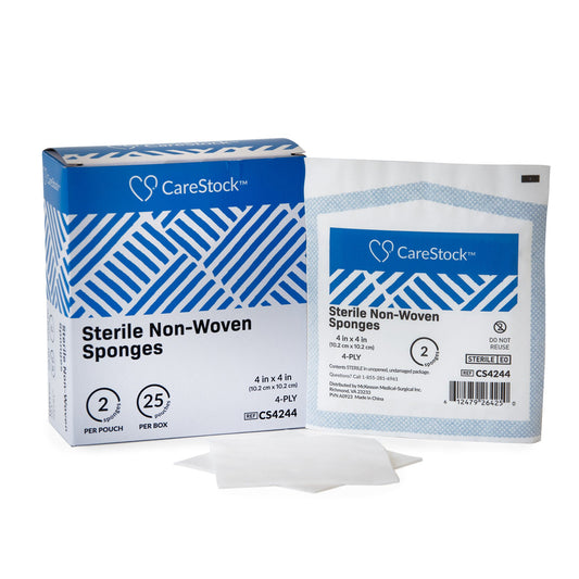 Carestock™ Sterile Nonwoven Sponge, 4 X 4 Inch, 4-Ply, 600/Cs