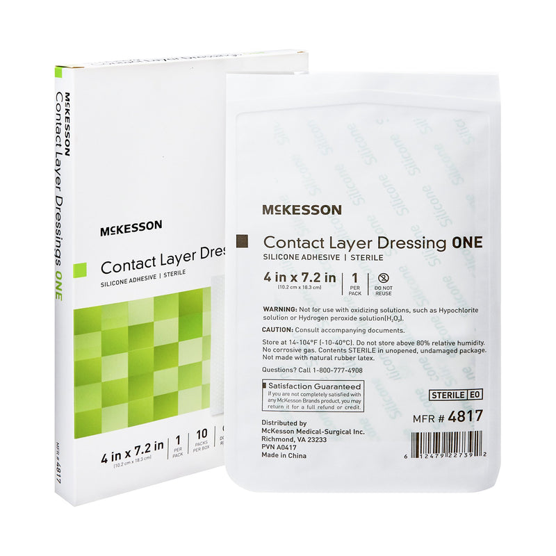 MCKESSON SILICONE WOUND CONTACT LAYER DRESSING, 4 X 7-2/5 INCH, SOLD AS 70/CASE MCKESSON 4817
