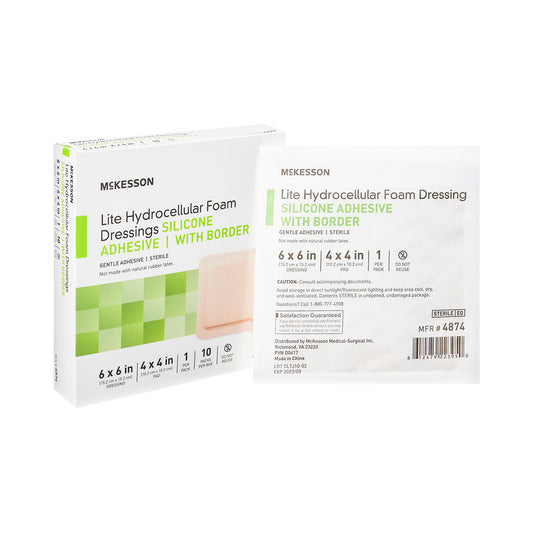 Mckesson Lite Hydrocellular Foam Dressings W/ Border & Silicone Adhesive, 6 X 6", 200/Cs