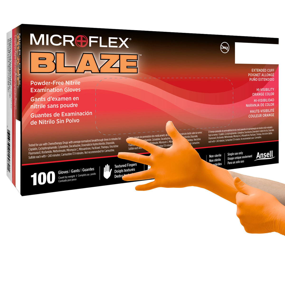 Microflex® Blaze® Nitrile Exam Glove, Extra Large, Orange, 100/BX