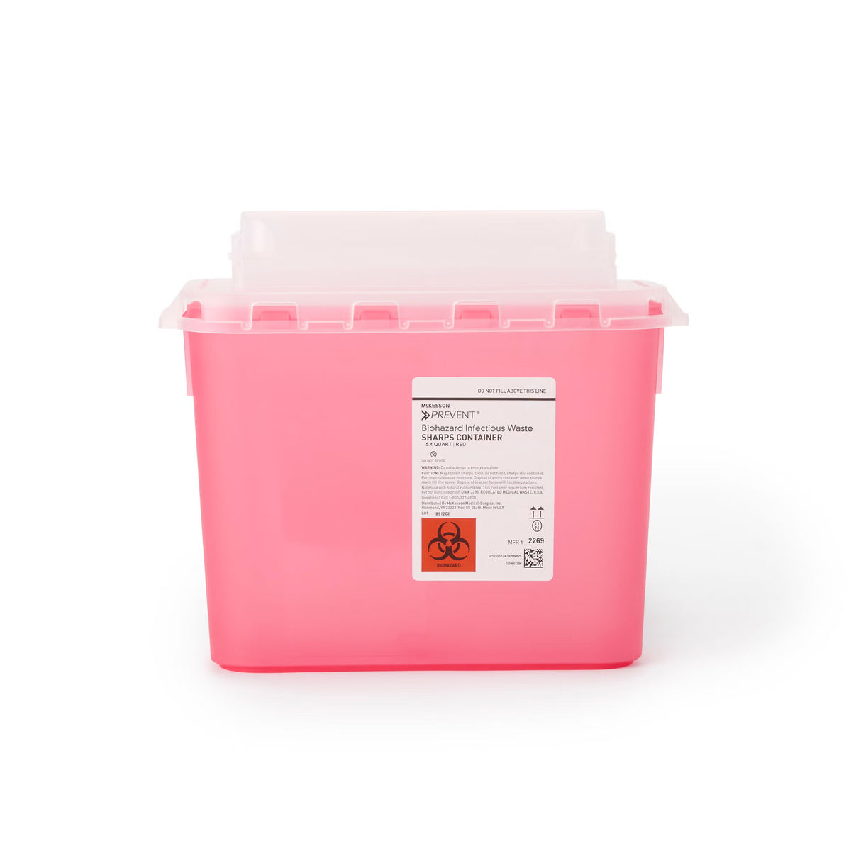 McKesson Prevent® Two-Piece Sharps Container, 5.4 Quart, 11 x 12 x 4-3/4 Inch, 20/CS