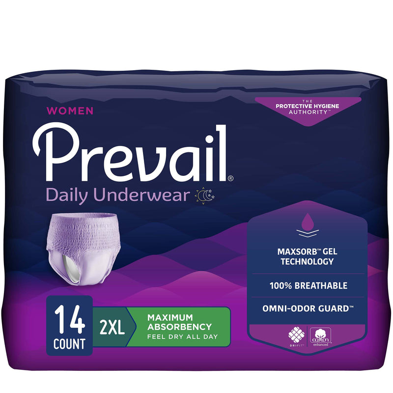 PREVAIL® FOR WOMEN DAILY ABSORBENT UNDERWEAR, 2X-LARGE, SOLD AS 14/BAG FIRST PWC-517