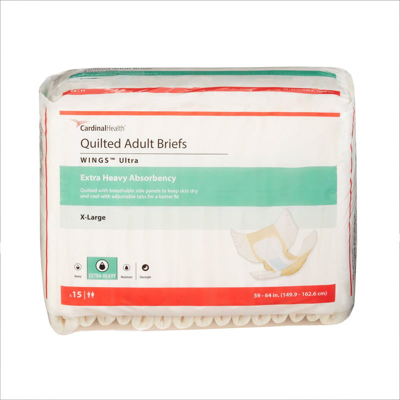 WINGS™ ULTRA QUILTED EXTRA HEAVY ABSORBENCY INCONTINENCE BRIEF, EXTRA LARGE, SOLD AS 15/BAG CARDINAL 77075