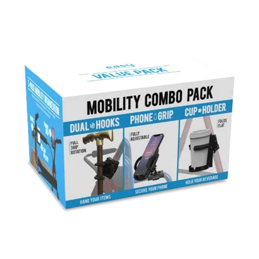 Mobility Aid Combo Pack, Cup Holder, Phone Grip, Bag Hooks, 1/Ea