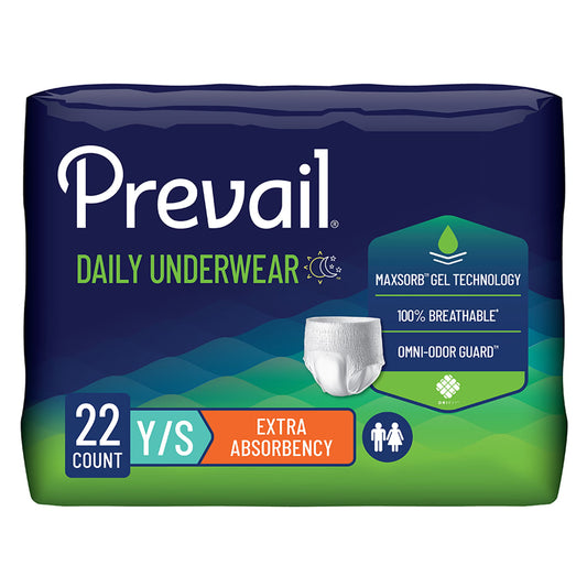 Prevail® Daily Underwear Extra Absorbent Underwear, Small (Youth), 88/CS