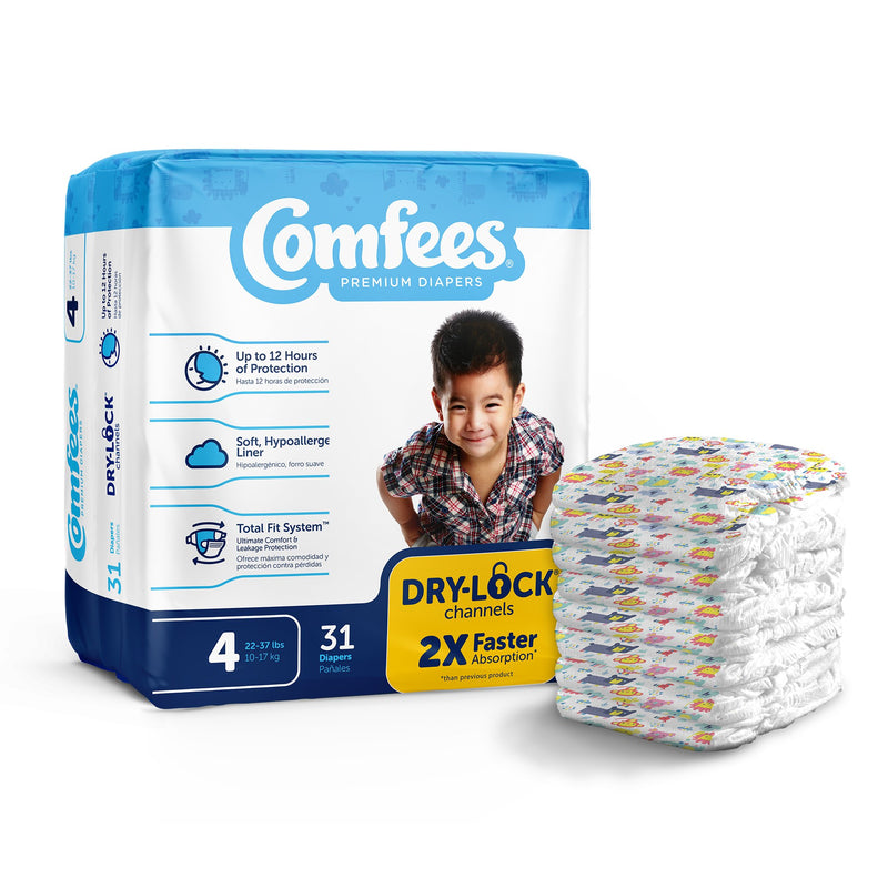 COMFEES® PREMIUM DIAPERS, UNISEX, BABY, TAB CLOSURE, SIZE 4, SOLD AS 31/BAG ATTENDS CMF-4