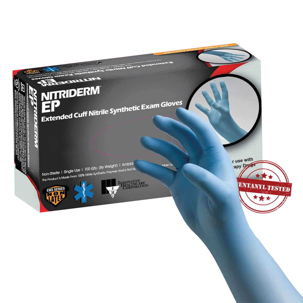 Nitriderm® Ep Nitrile Extended Cuff Length Exam Glove, Large, Blue, 1000/Cs