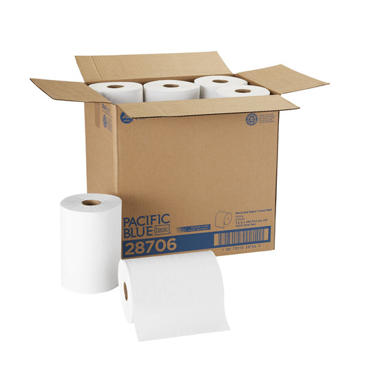 Pacific Blue Basic™ White Paper Towel, 7-7/8 Inch X 350 Foot, 12 Rolls Per Case, 12/Cs