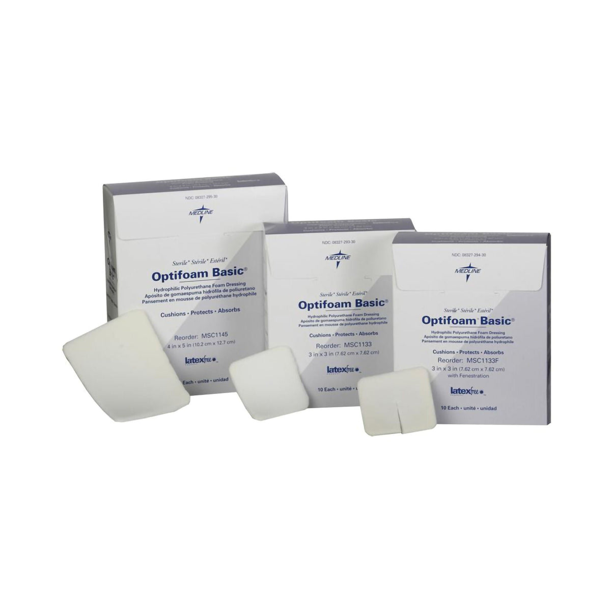 Optifoam® Basic Nonadhesive Without Border Foam Dressing, 4 X 5 Inch, 10/Bx