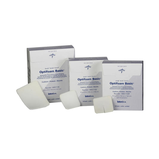 Optifoam® Basic Nonadhesive Without Border Foam Dressing, 4 X 5 Inch, 10/Bx