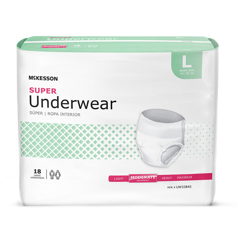 MCKESSON SUPER MODERATE ABSORBENCY INCONTINENCE UNDERWEAR, LARGE, SOLD AS 72/CASE MCKESSON UW33845