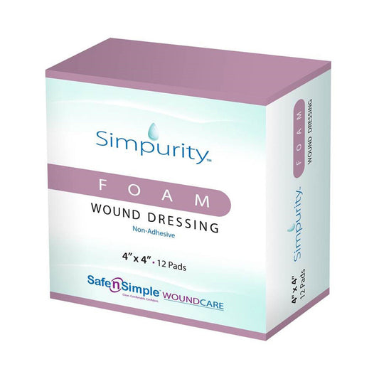Simpurity™ Nonadhesive Without Border Foam Dressing, 4 X 4 Inch, 12/Bx