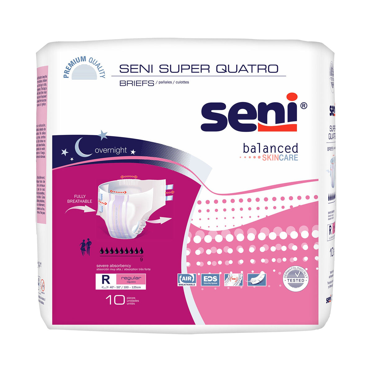 Seni® Super Quatro Severe Absorbency Incontinence Brief, Regular, 10/Pk