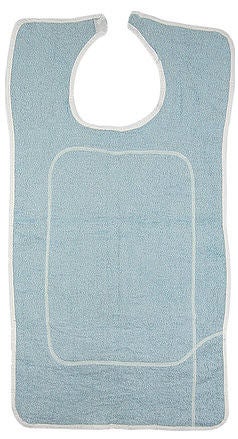 Beck'S Classic Adult Bib With Barrier, White And Blue Terry, 18 X 36 Inch, 12/Dz