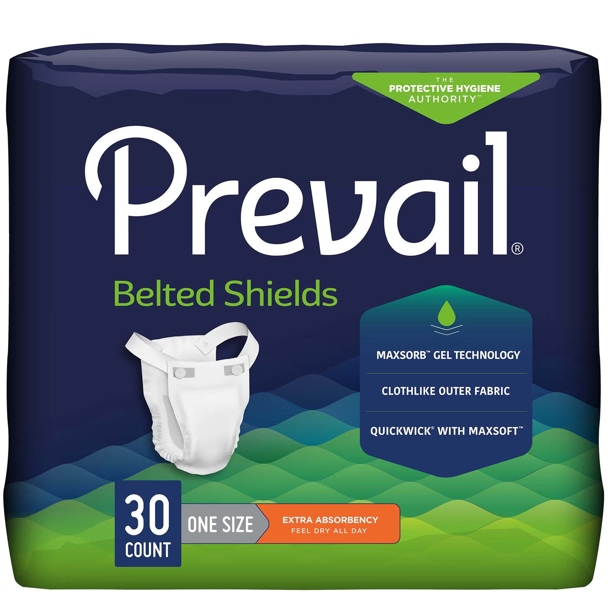Prevail® Belted Shields Incontinence Belted Undergarment, One Size Fits Most, 30/Bg