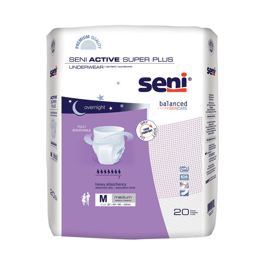 Seni® Active Super Plus Overnight Heavy Absorbent Underwear, Medium, 20/Pk