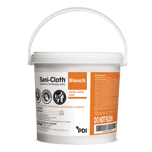 Sani-Cloth® Bleach Germicidal Extra Large Disinfectant Wipes, Pail, 160 Ct., 2/Cs