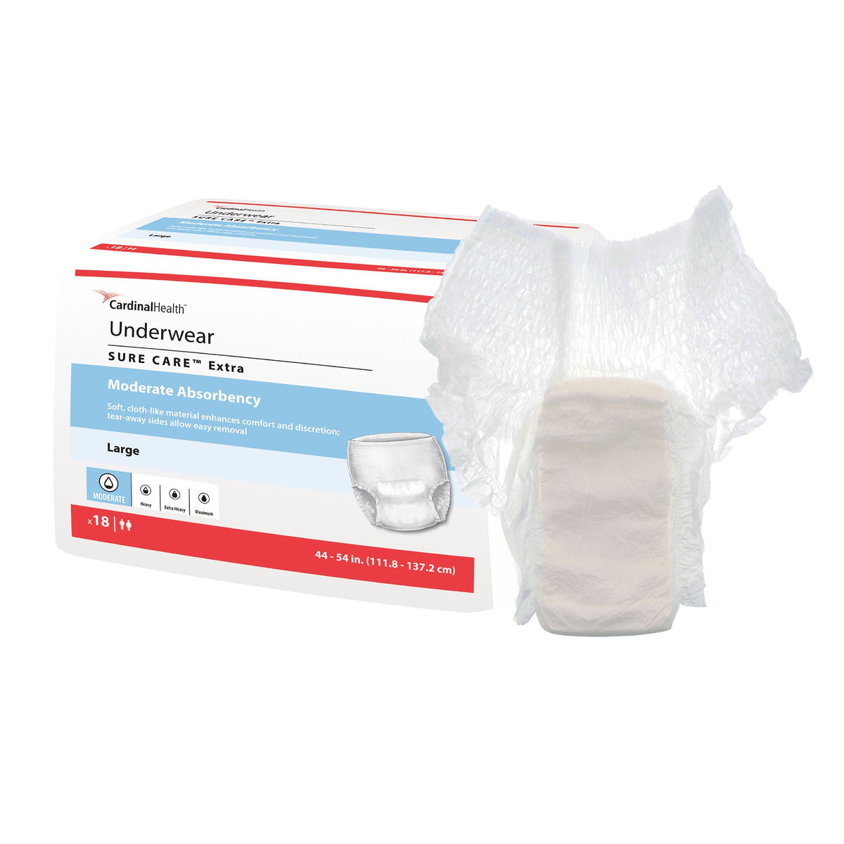 Sure Care™ Extra Moderate Absorbency Incontinence Underwear, Large, 72/Cs