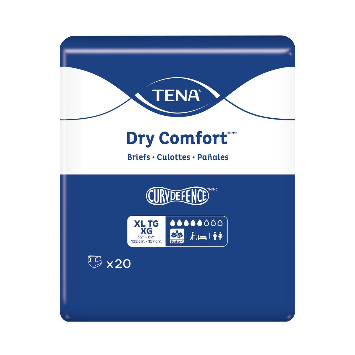 Tena® Dry Comfort™ Briefs With Curvdefence™ Extra Large, 52 – 62 Inch Five Drops, 80/Cs