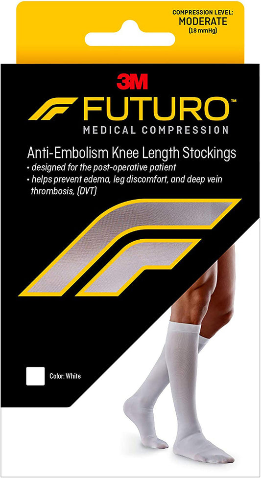 3M Futuro™ Anti-Embolism Stockings, Knee-High, Closed-Toe, Large/Regular, White, 1/Pr