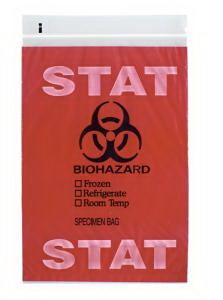 Specimen Transport Bag, Document Pouch, Zip Closure, Red Tint, STAT print, 6 x 9, 1000/CS