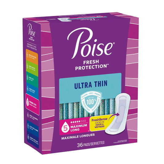 Poise® Fresh Protection™ Ultra Thin Pads, Maximum Long, 72/Cs
