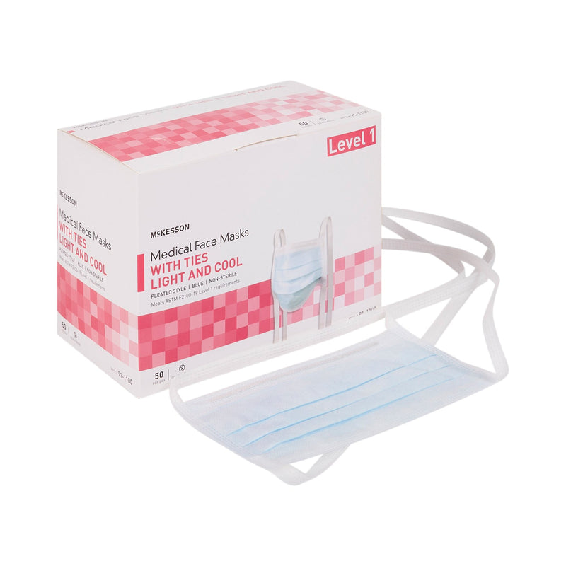 MCKESSON CLASSIC STYLE LIGHT & COOL SURGICAL MASK, BLUE, SOLD AS 300/CASE MCKESSON 91-1100