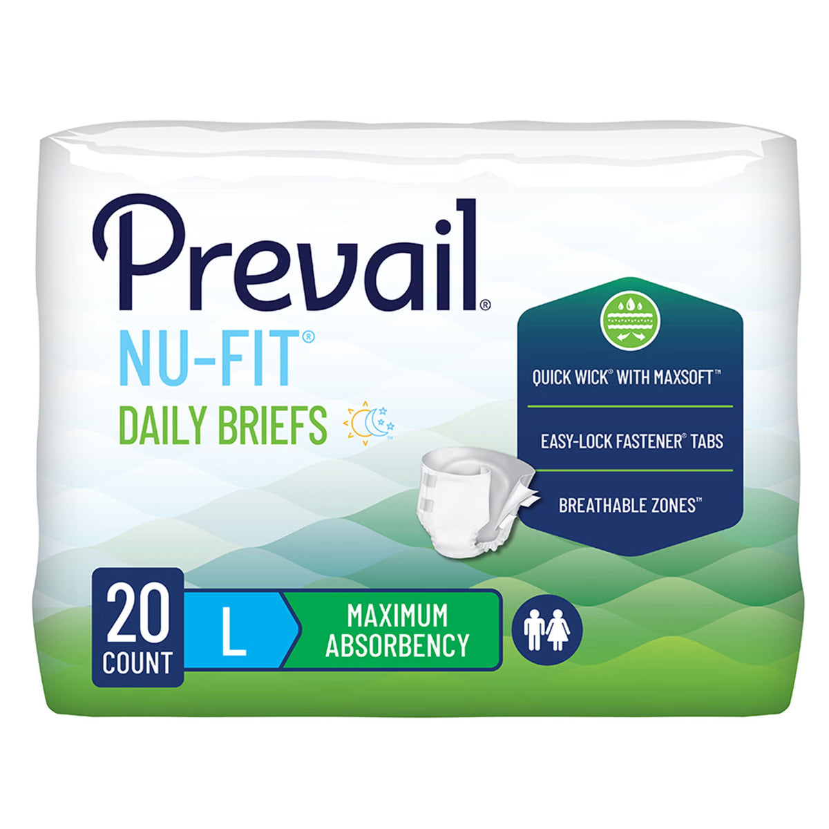 Prevail® Nu-Fit® Daily Briefs, Maximum Absorbency, Large, 80/Cs