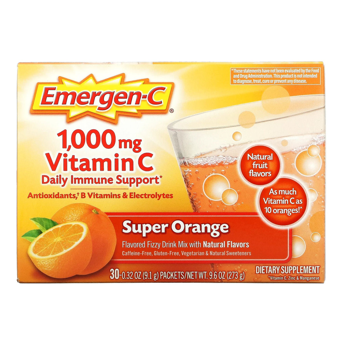 Emergen-C® Vitamin C Daily Immune Support Drink Mix, Super Orange Flavor, 30/BX