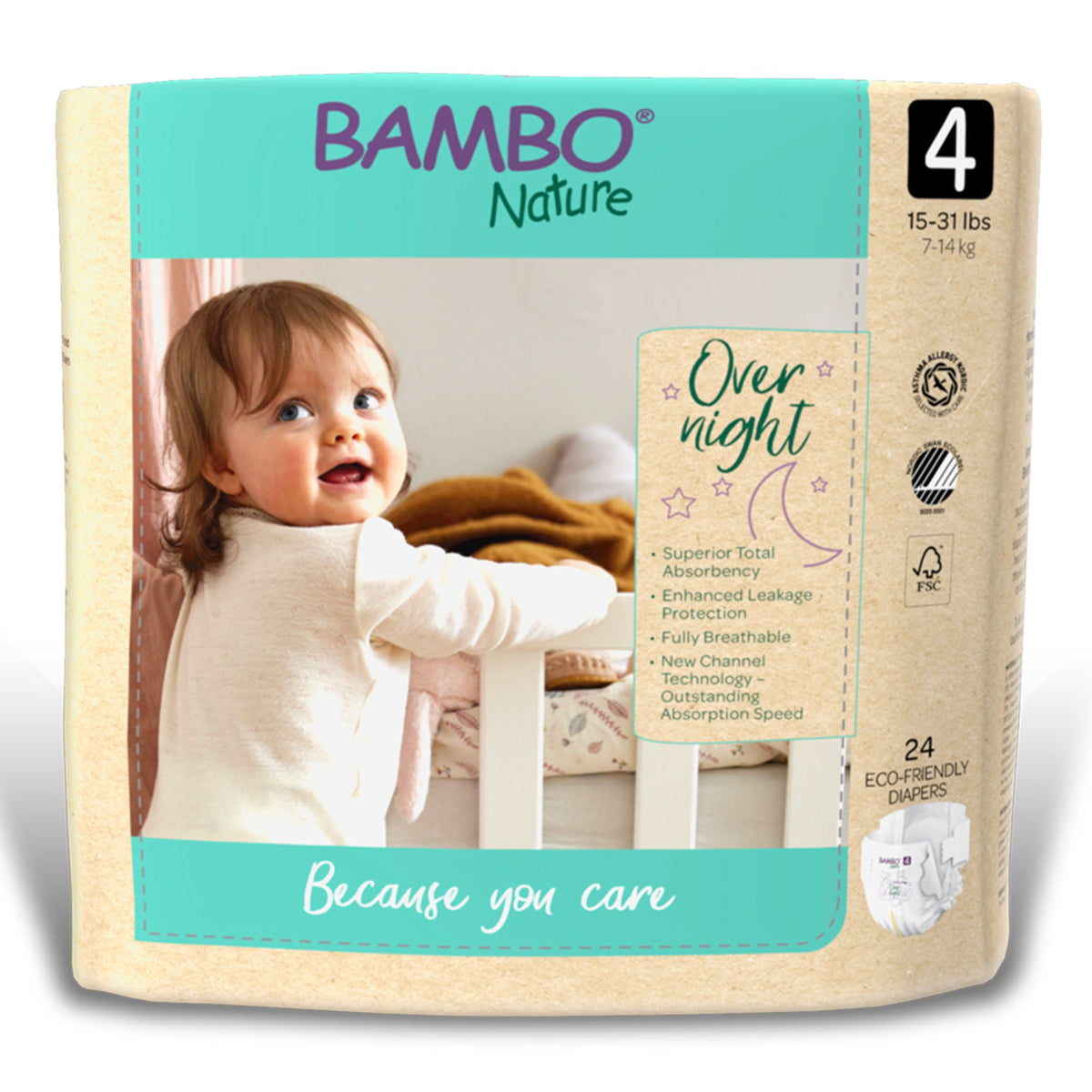 Bambo® Nature Overnight Diapers, Size 4, 24/PK