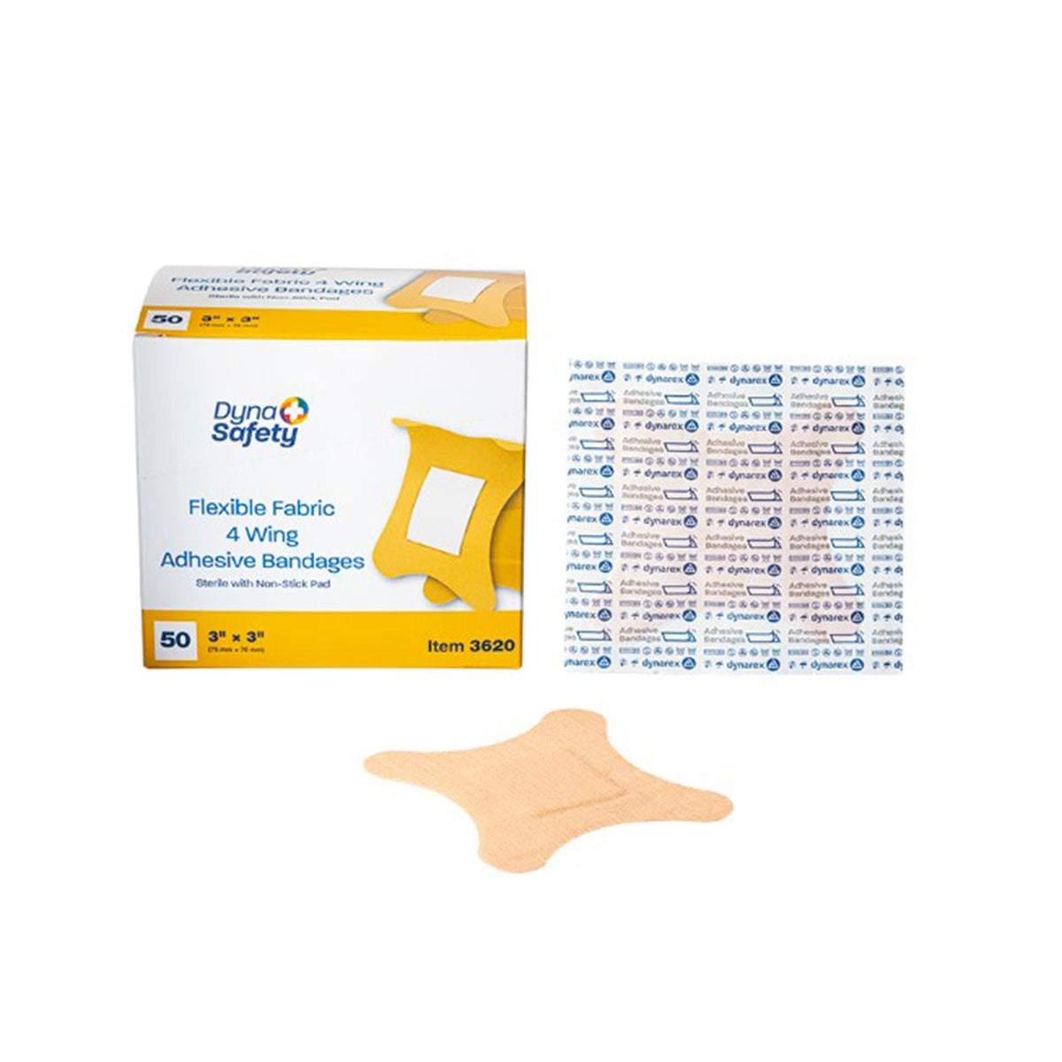 Dynarex® 4-Wing Tan Adhesive Strip, 3 X 3 Inch, 1200/Cs