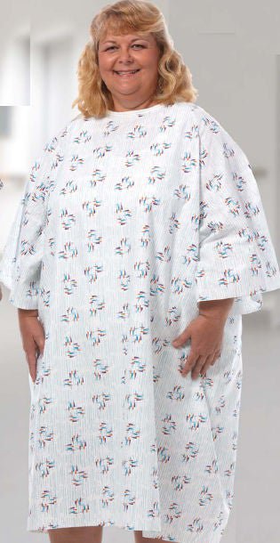 Reusable Patient Gown, Fits Up To 5X-Large, Raindrops Print, 1/Ea
