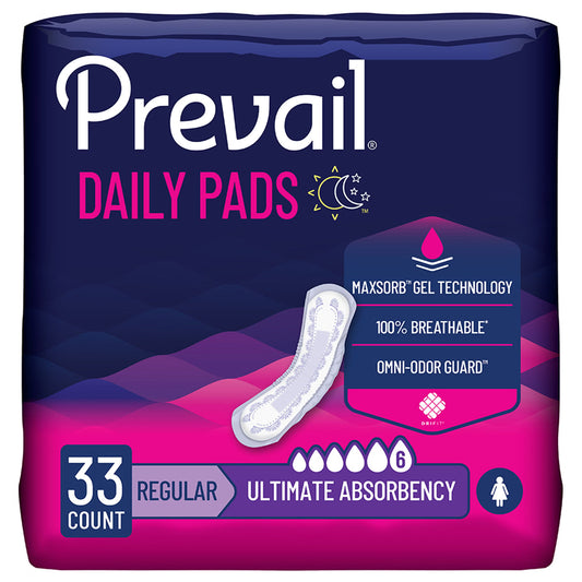 Prevail® Daily Pads Ultimate Bladder Control Pad, 16-Inch Length, 132/Cs