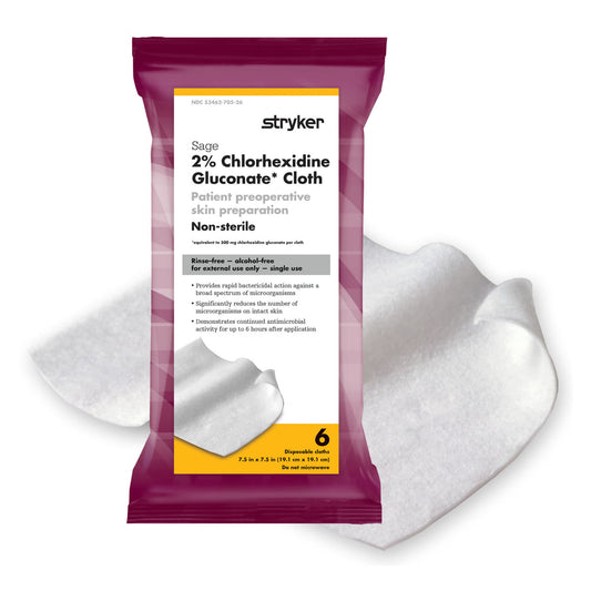 Sage® 2% CHG Preoperative Skin Prep Wipe, 7.5 x 7.5 Inch, 32/CS