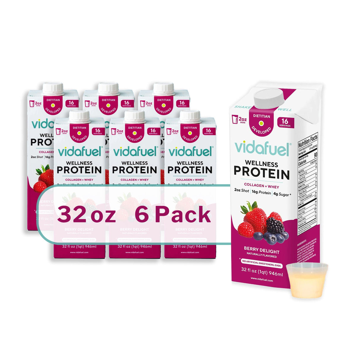 Vidafuel Wellness Protein Drink with Collagen and Whey, Berry Delight Flavor, 6/CS