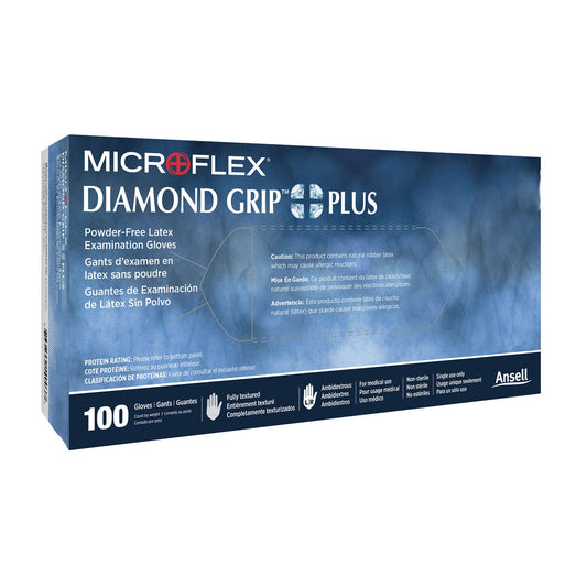 Microflex® Diamond Grip Plus™ Latex Gloves, Large, White, 100/Bx