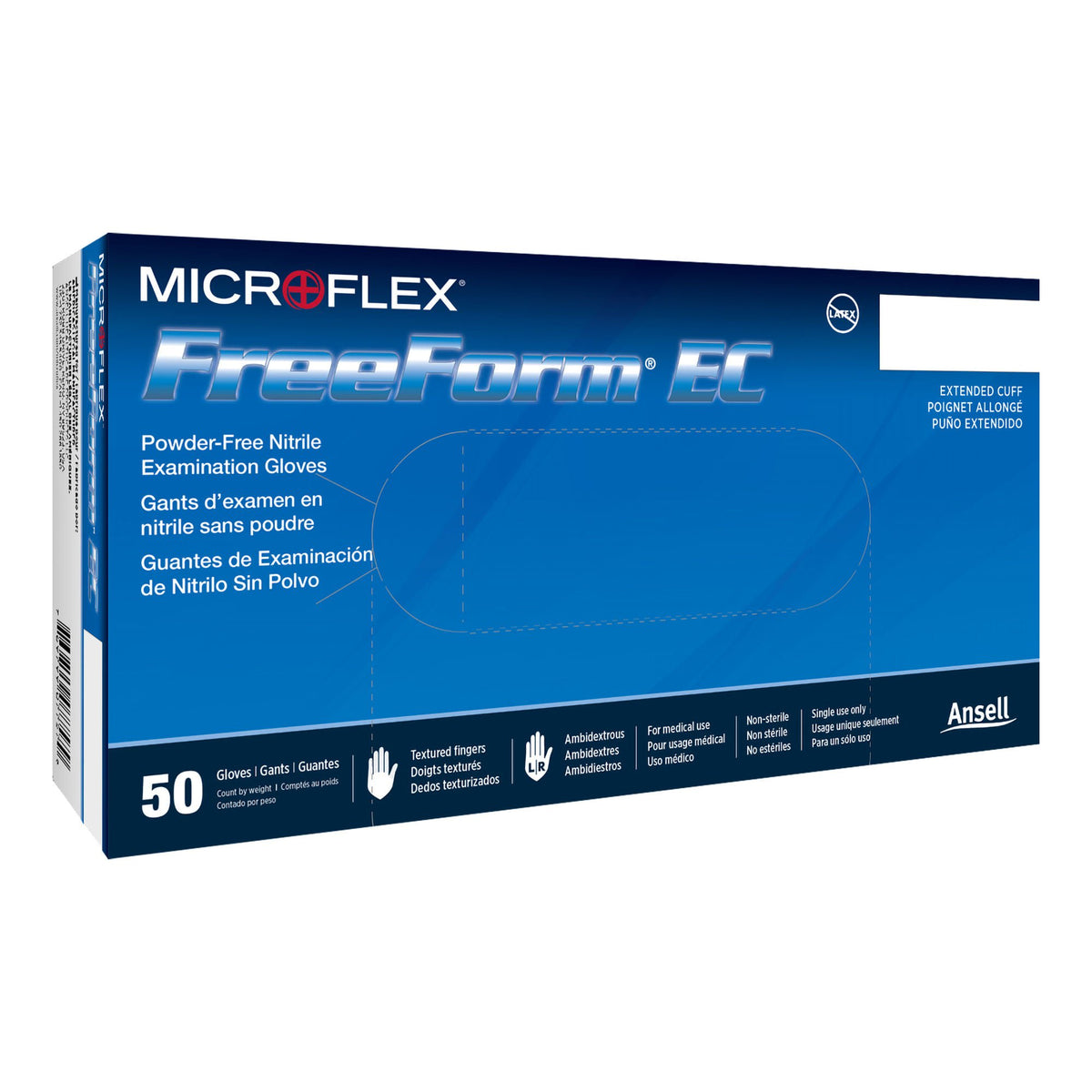 Freeform® Ec Nitrile Extended Cuff Length Exam Glove, Medium, Blue, 10/Cs