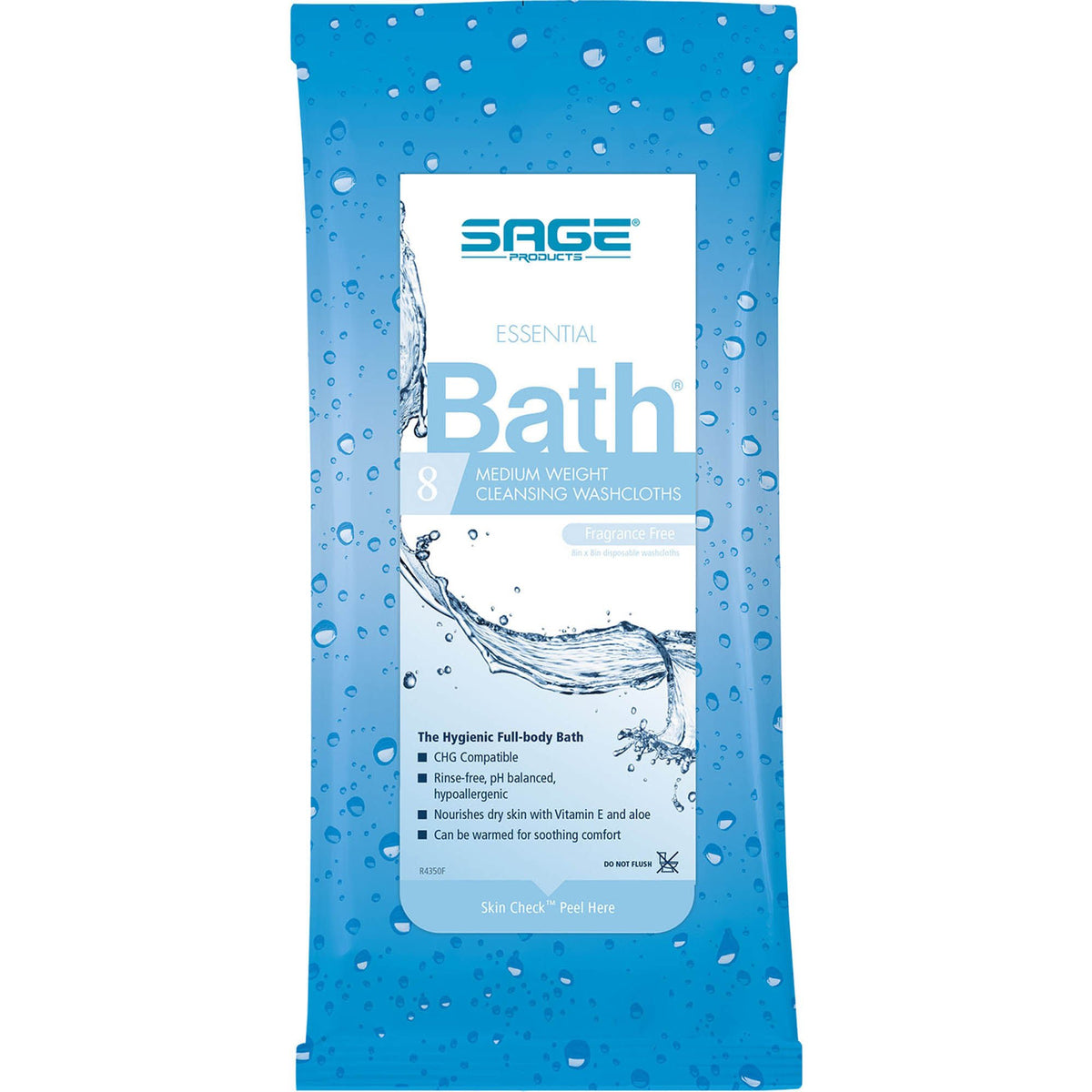 Essential Bath Rinse-Free Bath Wipes, Medium Weight, Unscented, 60/CS