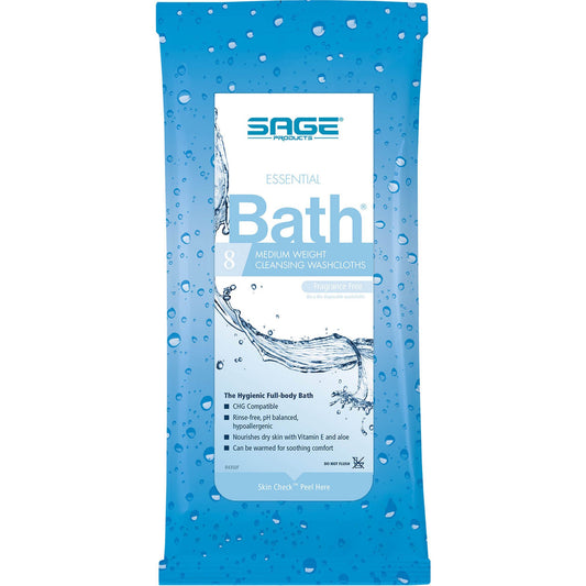 Essential Bath Rinse-Free Bath Wipes, Medium Weight, Unscented, 60/CS