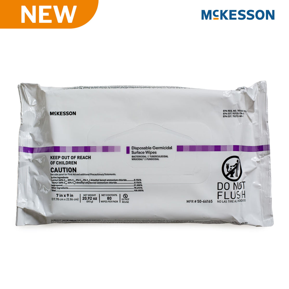 Mckesson Premoistened Germicidal Wipe Surface Disinfectant Cleaner, 7 X 9 Inch, 960/Cs