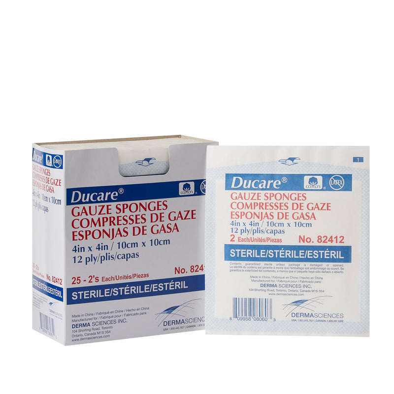DUCARE STERILE GAUZE SPONGE, 4 X 4 INCH, 12-PLY, SOLD AS 600/CASE GENTELL 82412