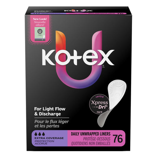 Liner, Kotex Prem Xcvrg Flat Core (76/Pk 4Pk/Cs), 304/Cs