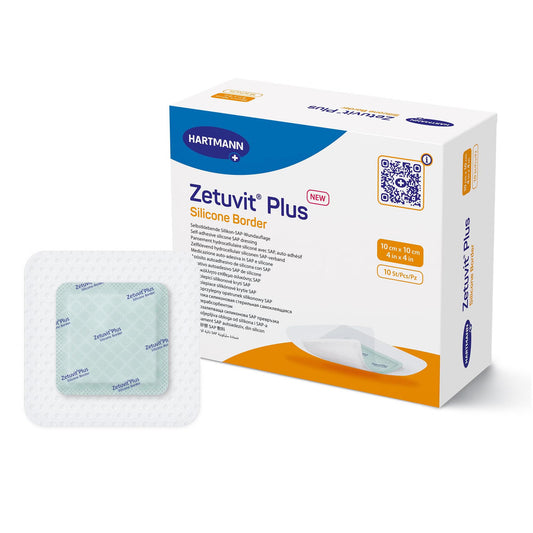 Zetuvit® Plus Silicone Border Super Absorbent Dressing, 4 x 4 Inch, 10/BX