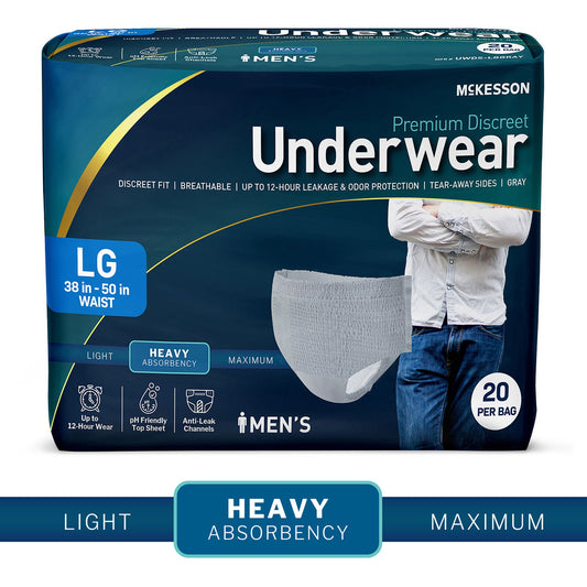Mckesson Premium Discreet Underwear For Men, Heavy Absorbency, Large, 80/Cs